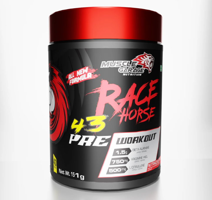Explosive Pre-Workout Energy with Race Horse 43 – Zero Sugar, Pure Power 151 gm Orange Flavour