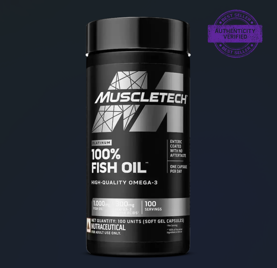 Muscletech Omega-3 Fish Oil – 1000mg | 100 Softgels | EPA + DHA | Supports Heart, Brain & Joint Health